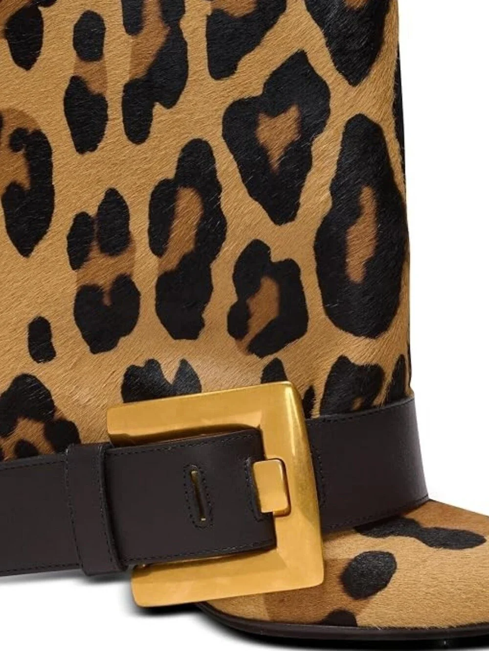 Leopard Print Pointed Toe Brown & Black Foldover Knee Boots